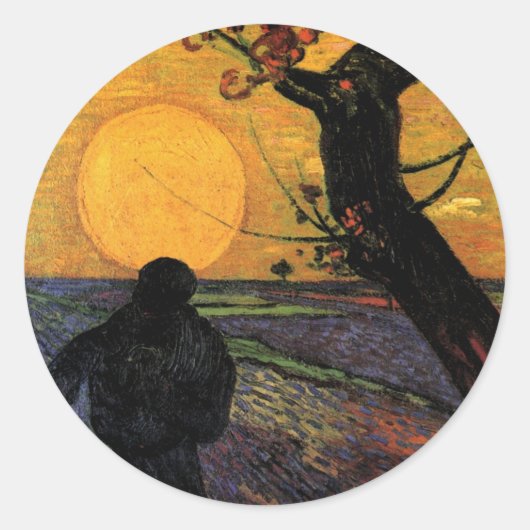 Van Gogh; De Zaaier, Oude Boer Ronde Sticker (Voorkant)