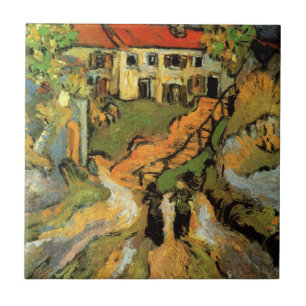 Van Gogh Dorpsstraat en trappen Auvers, figuren Tegeltje