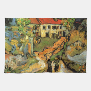 Van Gogh dorpsstraat en trappen Auvers, figuren Theedoek