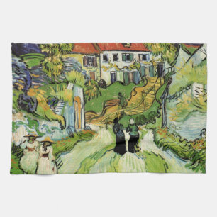 Van Gogh Dorpsstraat en trappen Auvers, Figuren Theedoek