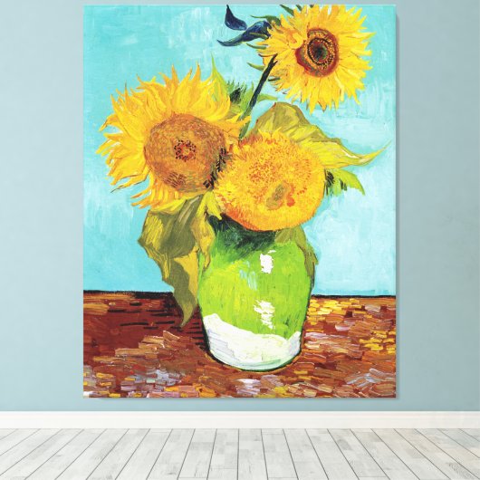  Van Gogh Drie Zonnebloemen Canvas Afdruk (Insitu (Houten vloer))