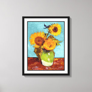 Van Gogh - Drie zonnebloemen in een vaas - Fijne K Canvas Afdruk