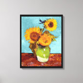 Van Gogh - Drie zonnebloemen in een vaas - fijne k Canvas Afdruk (Voorkant)