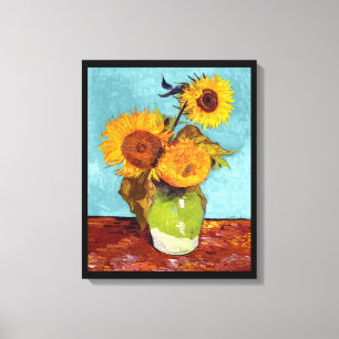 Van Gogh - Drie zonnebloemen in een vaas - Fijne K Canvas Afdruk
