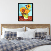 Van Gogh - Drie zonnebloemen in een vaas - fijne k Canvas Afdruk (Insitu (Slaapkamer))