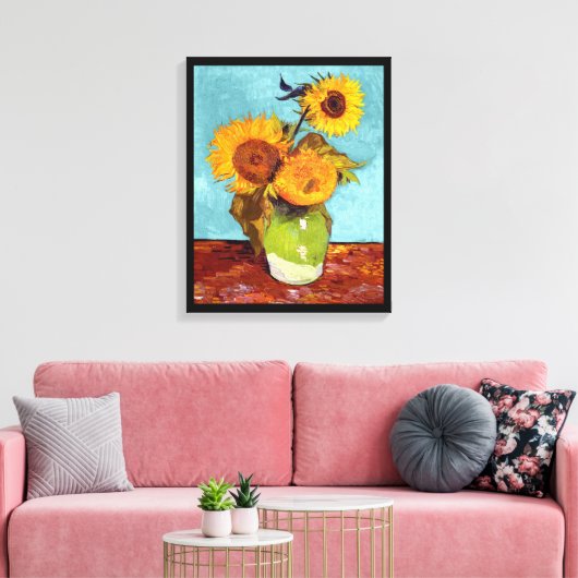 Van Gogh - Drie zonnebloemen in een vaas - fijne k Canvas Afdruk (Insitu (Woonkamer))