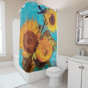 Van Gogh - Drie zonnebloemen in een vaas - fijne k Douchegordijn