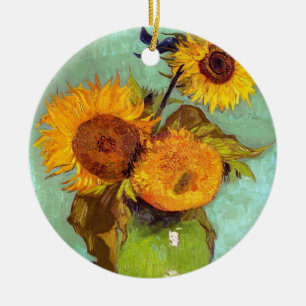Van Gogh - Drie zonnebloemen in een vaas - fijne k Keramisch Ornament