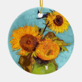 Van Gogh - Drie zonnebloemen in een vaas - fijne k Keramisch Ornament (Voorkant)