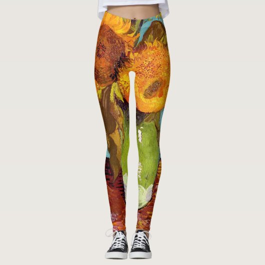 Van Gogh - Drie zonnebloemen in een vaas - fijne k Leggings (Voorkant)