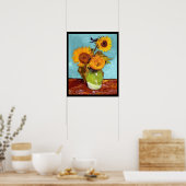 Van Gogh - Drie zonnebloemen in een vaas - fijne k Poster (Keuken)