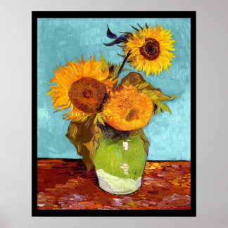 Van Gogh - Drie zonnebloemen in een vaas - fijne k Poster