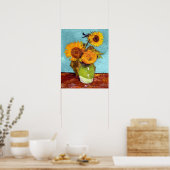 Van Gogh - Drie zonnebloemen in een vaas - fijne k Poster (Keuken)