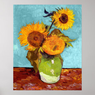 Van Gogh - Drie zonnebloemen in een vaas - fijne k Poster