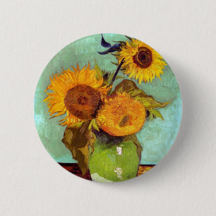 Van Gogh - Drie zonnebloemen in een vaas - fijne k Ronde Button 5,7 Cm