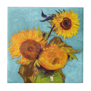 Van Gogh - Drie zonnebloemen in een vaas - fijne k Tegeltje
