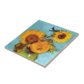 Van Gogh - Drie zonnebloemen in een vaas - fijne k Tegeltje (Zijkant)