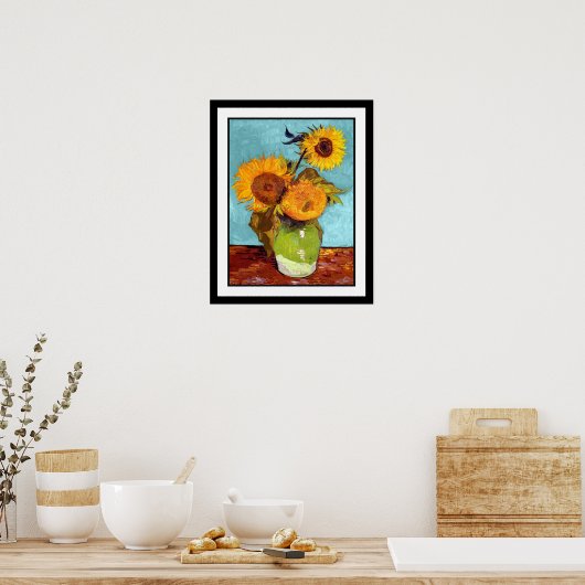 Van Gogh - Drie zonnebloemen in een vaas Poster (Keuken)