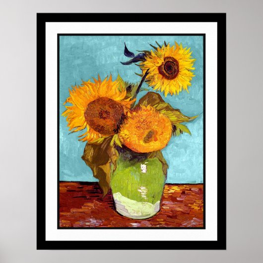 Van Gogh - Drie zonnebloemen in een vaas Poster (Voorkant)
