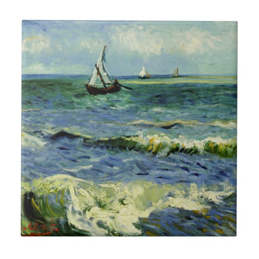 Van Gogh - een Gevist boot in Zee Tegeltje (Voorkant)