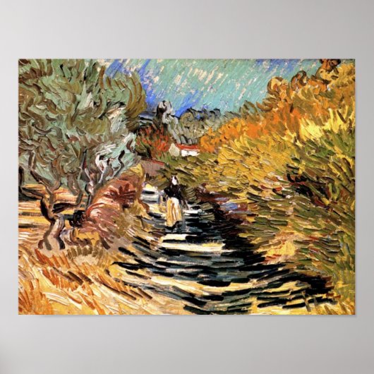 Van Gogh - een weg in Saint-Remy met Vrouw figuur Poster (Voorkant)