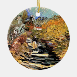 Van Gogh - Een weg in Saint-Remy met vrouwelijke f Keramisch Ornament