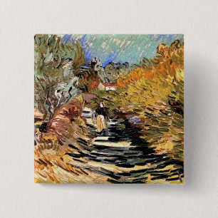 Van Gogh - Een weg in Saint-Remy met vrouwelijke f Vierkante Button 5,1 Cm