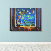 Van Gogh en de nachtelijke vuurgevechten Canvas Afdruk (Insitu (Houten vloer))