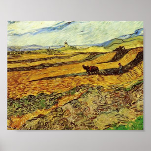 Van Gogh - Field en Plowman en Mill Poster