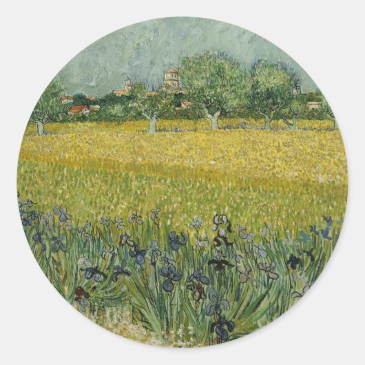 Van Gogh Field met bloemen in de buurt Ronde Sticker (Voorkant)