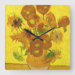 Van Gogh Fifteen Sunflowers In A Vase Fine Art Vierkante Klok