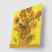 Van Gogh Fifteen Sunflowers In A Vase Fine Art Vierkante Klok (Hoek)