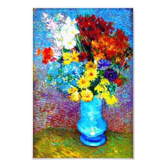 Van Gogh Flowers in een Blue Vase Foto Afdruk (Voorkant)