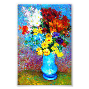 Van Gogh Flowers in een Blue Vase Foto Afdruk