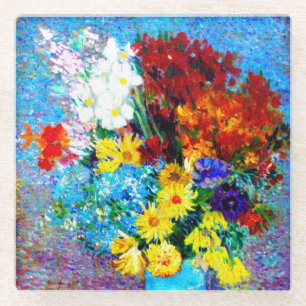 Van Gogh Flowers in een Blue Vase Glazen Onderzetter