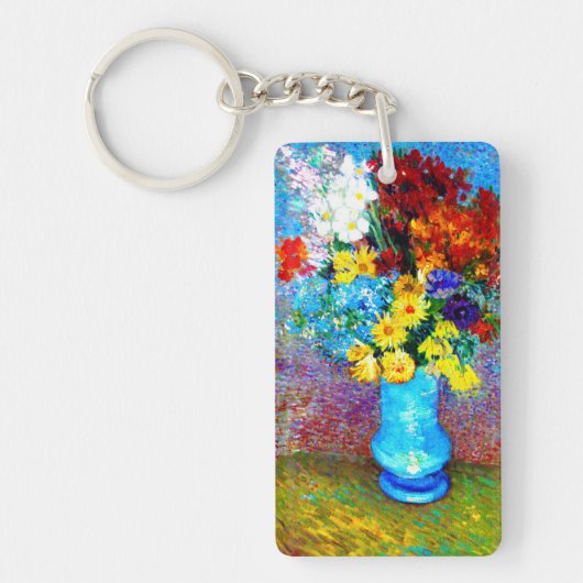 Van Gogh Flowers in een Blue Vase Sleutelhanger (Voorkant)