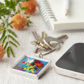 Van Gogh Flowers in een Blue Vase Sleutelhanger (Zijkant)