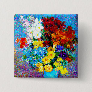Van Gogh Flowers in een Blue Vase Vierkante Button 5,1 Cm