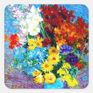 Van Gogh Flowers in een Blue Vase Vierkante Sticker