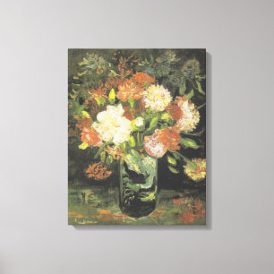 Van Gogh Flowers Red Vase met anjers Canvas Afdruk