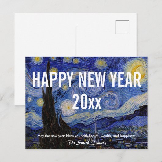 Van Gogh - Gelukkig Nieuwjaar met De Sterrennacht Briefkaart (Voorkant / Achterkant)