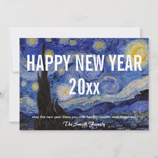 Van Gogh - Gelukkig nieuwjaar met de Sterrennacht Feestdagenkaart (Voorkant)