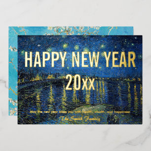 Van Gogh - Gelukkig Nieuwjaar met Starry Night /Rh Folie Feestdagenkaart