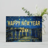 Van Gogh - Gelukkig nieuwjaar met Sterrennacht /Rh Folie Feestdagenkaart (Staand Voorkant)