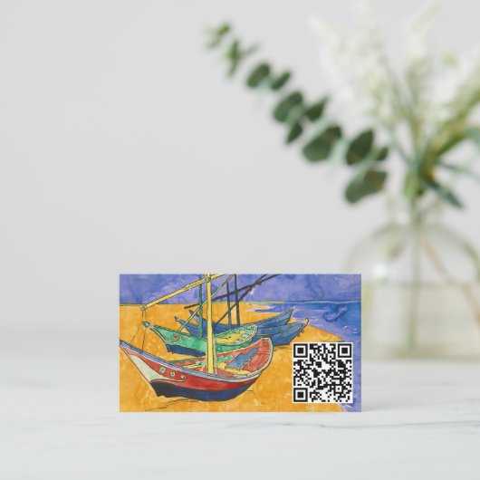 Van Gogh - Gevist boten op strand - QR-code Visitekaartje (Staand voorkant)