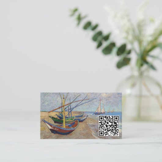 Van Gogh - Gevist boten op strand - QR-code Visitekaartje (Staand voorkant)