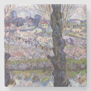 Van Gogh Gezicht op Arles Bloeiende Boomgaarden Pr Stenen Onderzetter