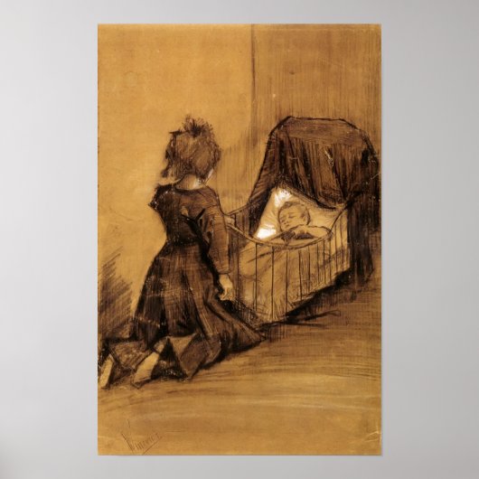 Van Gogh - Girl Kneeling door een slede Poster (Voorkant)