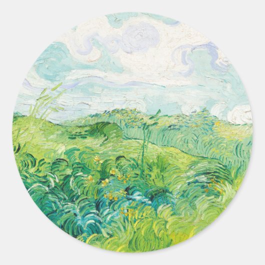 Van Gogh. Groene Wheat Fields auvers. Impressionis Ronde Sticker (Voorkant)