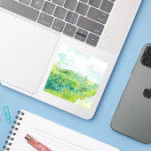 Van Gogh. Groene Wheat Fields auvers. Impressionis Sticker (Laptop met iPhone)